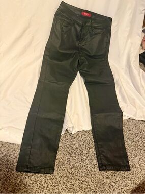 Guess Black Faux Leather Pants with Red Logo Tag